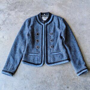 Essentiel Antwerp Navy Blue Wool Blend Tweed Military Blazer Jacket size 40